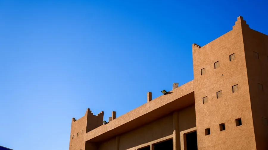 Sahelian architecture against a clear blue sky